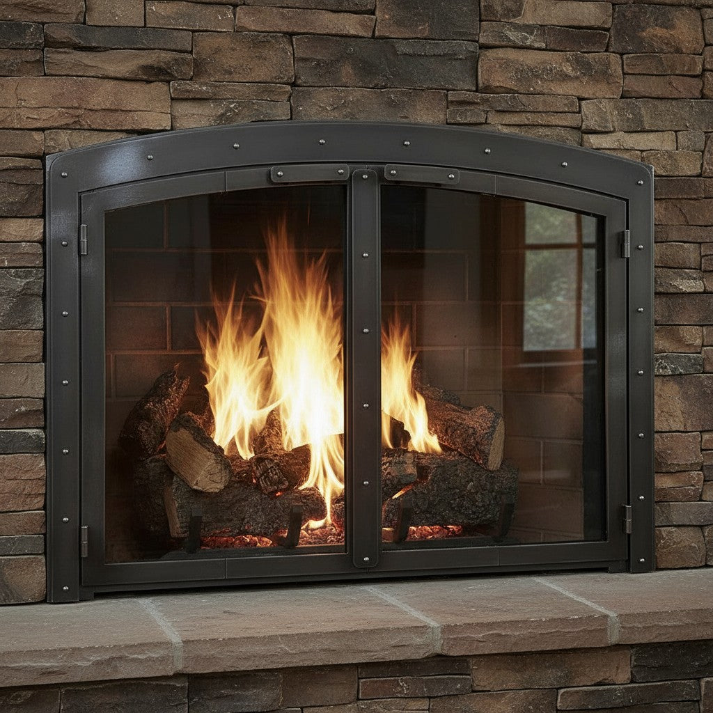 Black Rock Arch - Masonry Fireplace Glass Doors