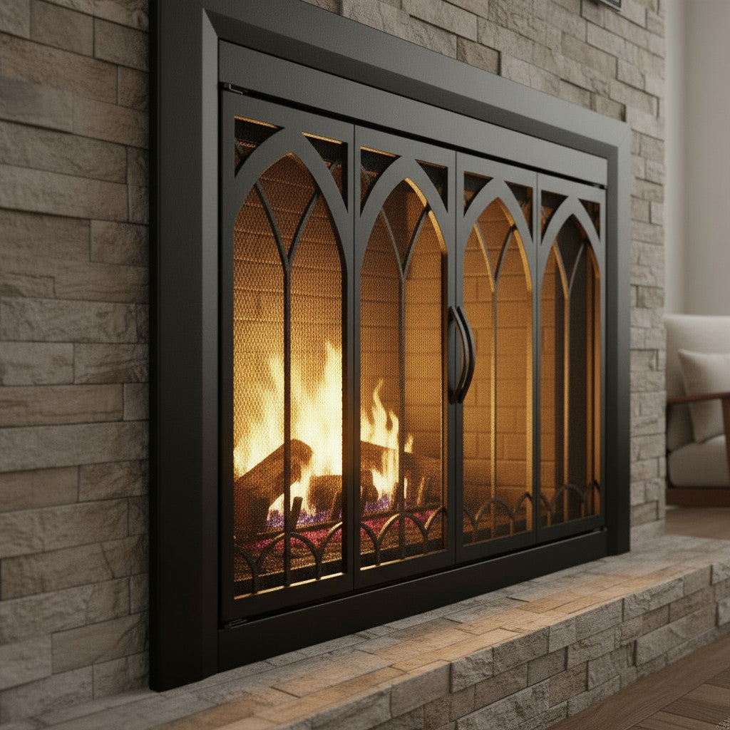 Colt Flat Black Masonry Glass Fireplace Door | Standard Sizes