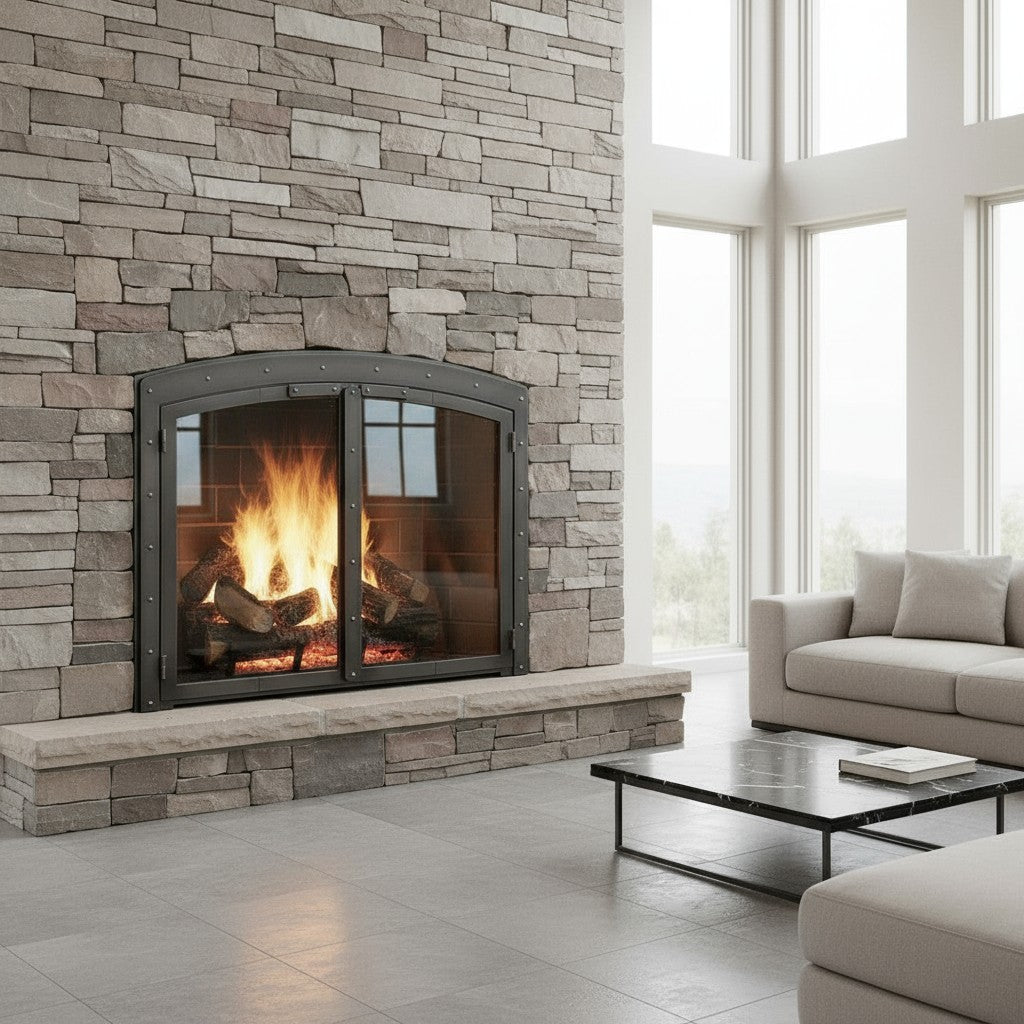 Black Rock Arch - Masonry Fireplace Glass Doors