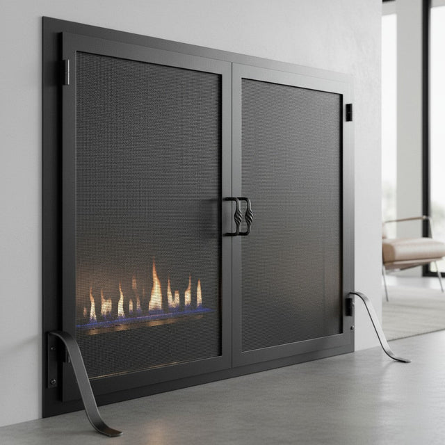 Child-Safe fireplace screens — Fireplace Screen with Operable Doors Custom Size 21 Finishes - Legend
