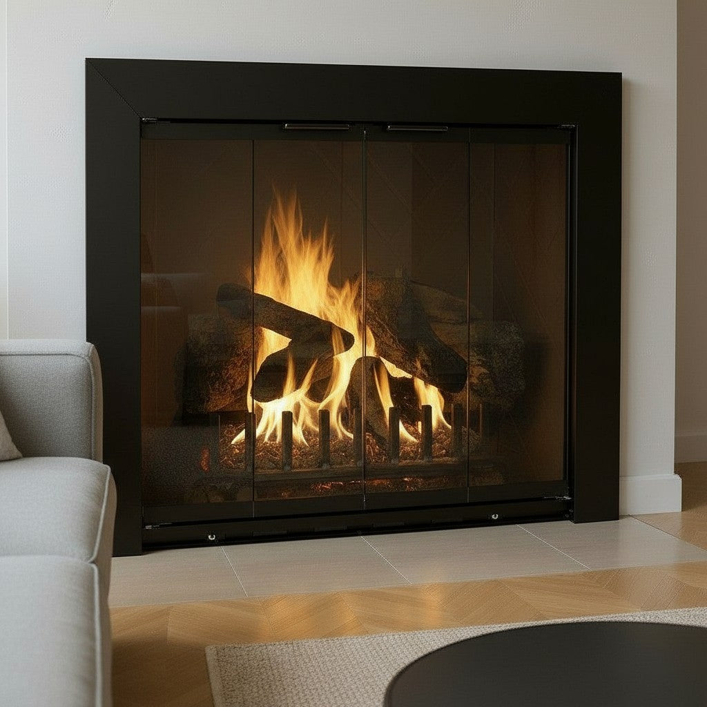 Reflection - Custom Masonry Fireplace Glass Doors