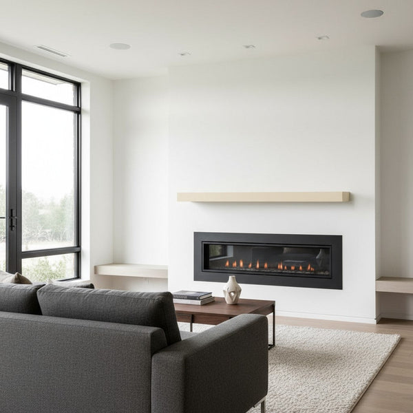 Horizon Concrete Mantel in Sahara Sand finish with slim floating design and non-combustible concrete construction