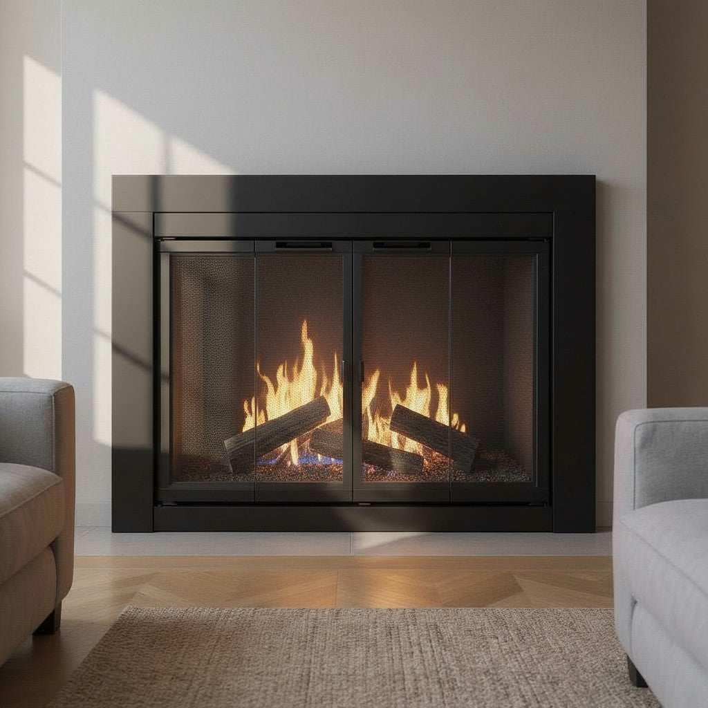 Ardmore Flat Black Masonry Fireplace Door | Durable Design