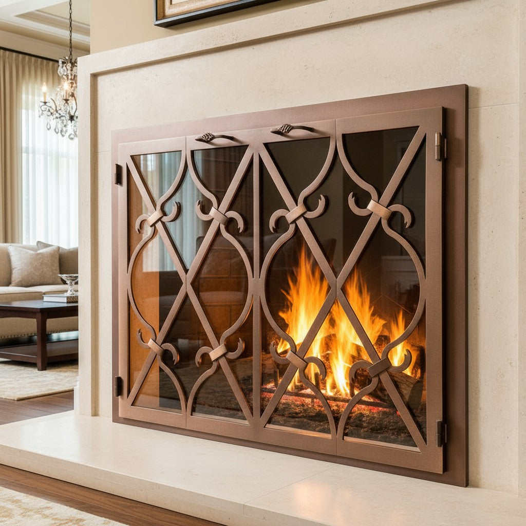 Banded Scroll - Masonry & Prefab Fireplace Glass Doors