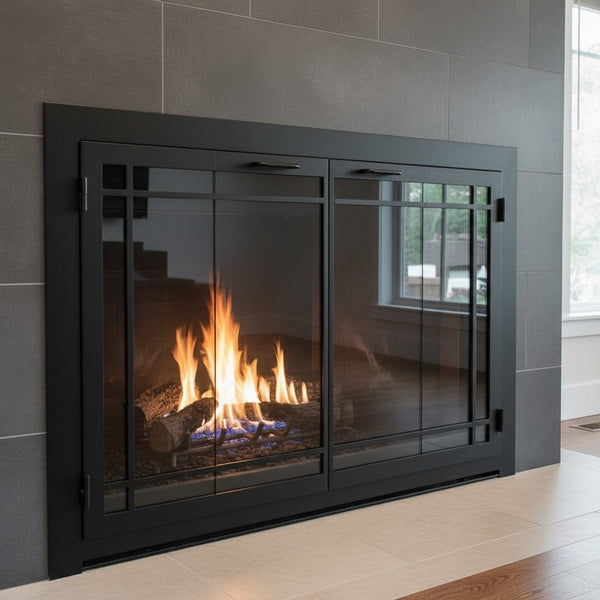 Carolina Window Pane masonry and zero clearance fireplace glass doors with custom frame dimensions and 5-year warranty