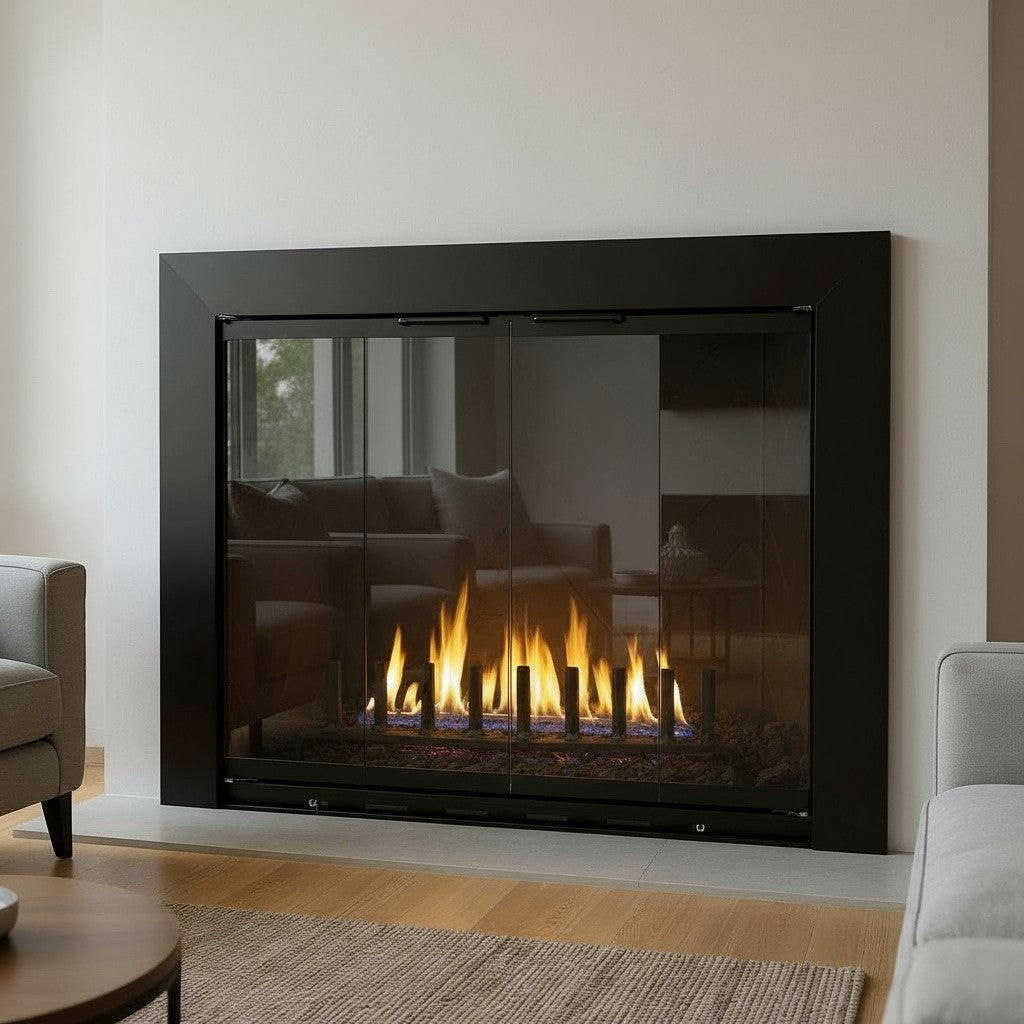 Reflection - Custom Masonry Fireplace Glass Doors