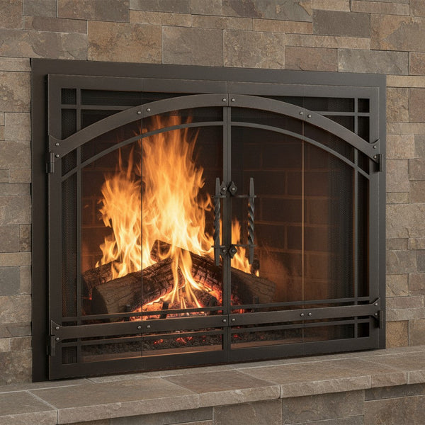 Madrid Masonry fireplace glass doors with standard frame, custom made in USA, 5-year warranty