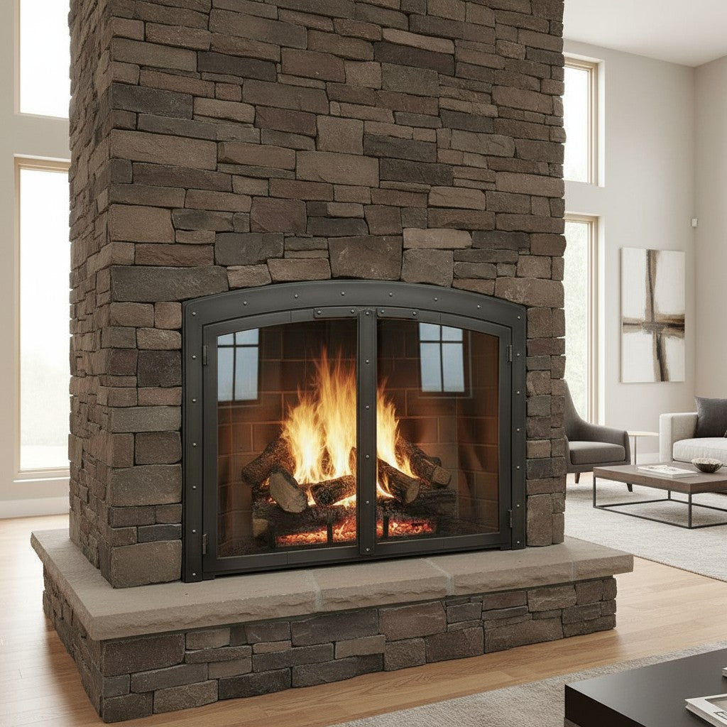 Black Rock Arch - Masonry Fireplace Glass Doors