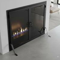 Legend Freestanding Glass Fireplace Screen with Operable Doors – Custom Size & 21 Finishes