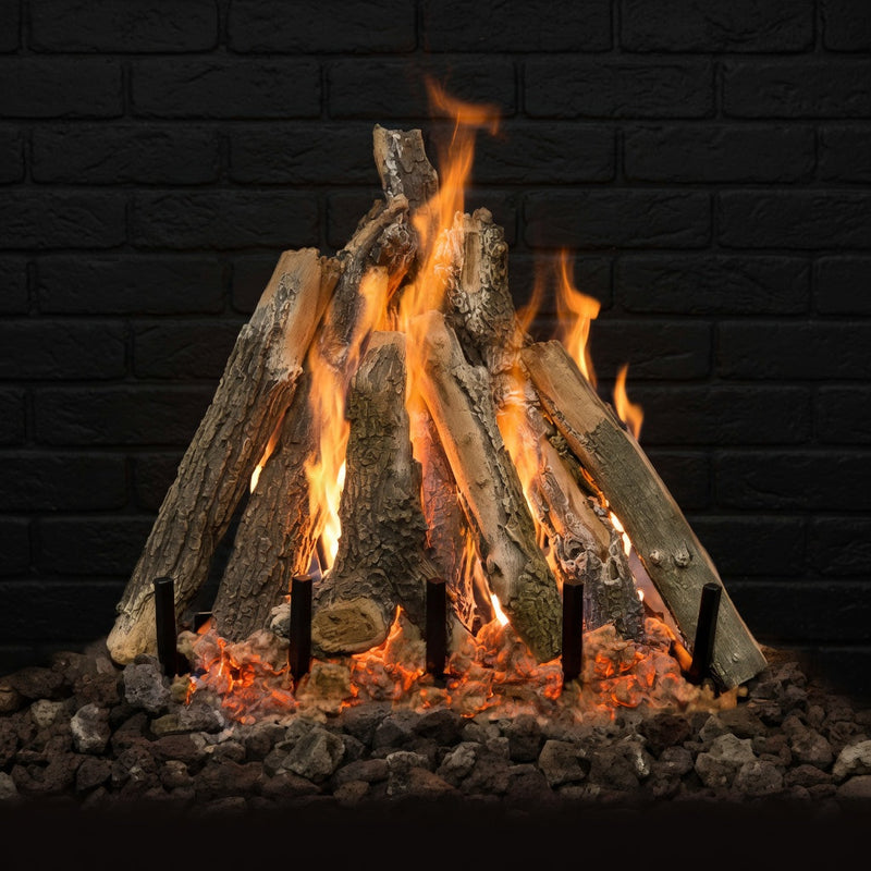GlowFire Arizona Weathered Oak Charred Gas Log Set with realistic hand-painted logs and Kiva burner flames