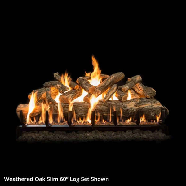 Grand Canyon Jumbo Weathered Oak gas log set with hand-painted, life-like slims and jumbo burner system