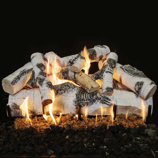 Grand Canyon Quaking Aspen hand-painted gas log set with see-through outdoor burner