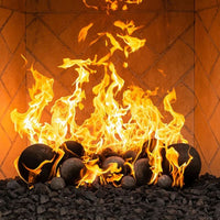 Grand Canyon Vented Cannon Ball Set in black ceramic for contemporary fireplace with vented burner