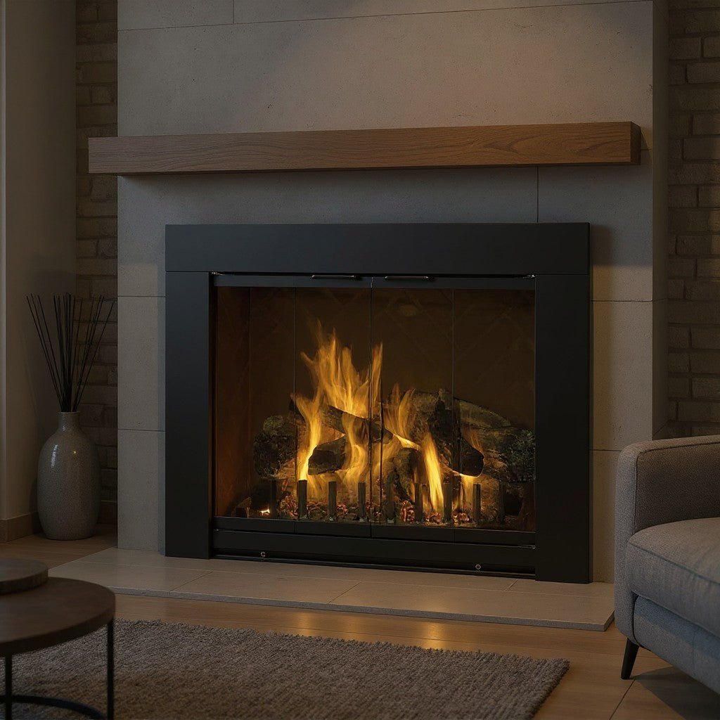 Grande Flat Black Masonry Fireplace Door | Standard Sizes - ExceptionalFire