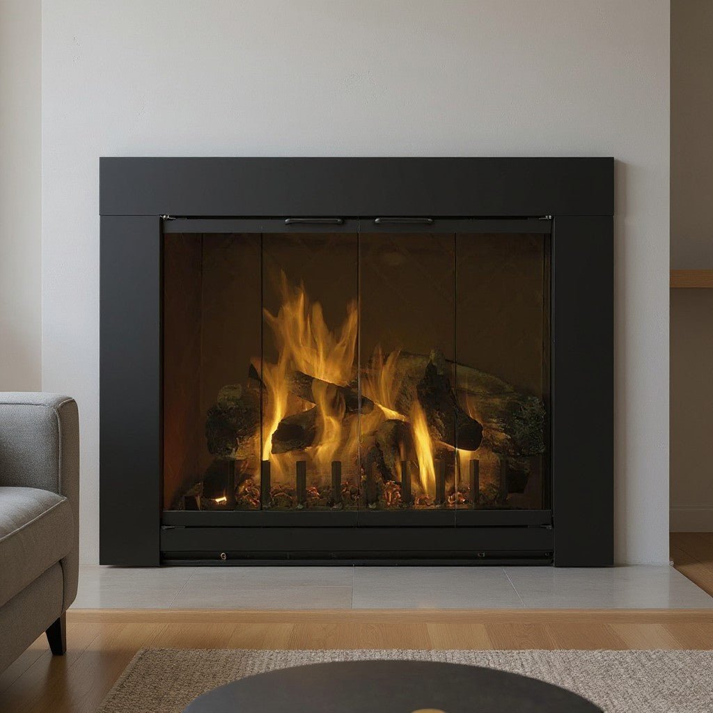 Grande Flat Black Masonry Fireplace Door | Standard Sizes