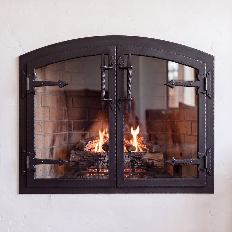 Hammered Edge fireplace glass doors — main — Matte Black