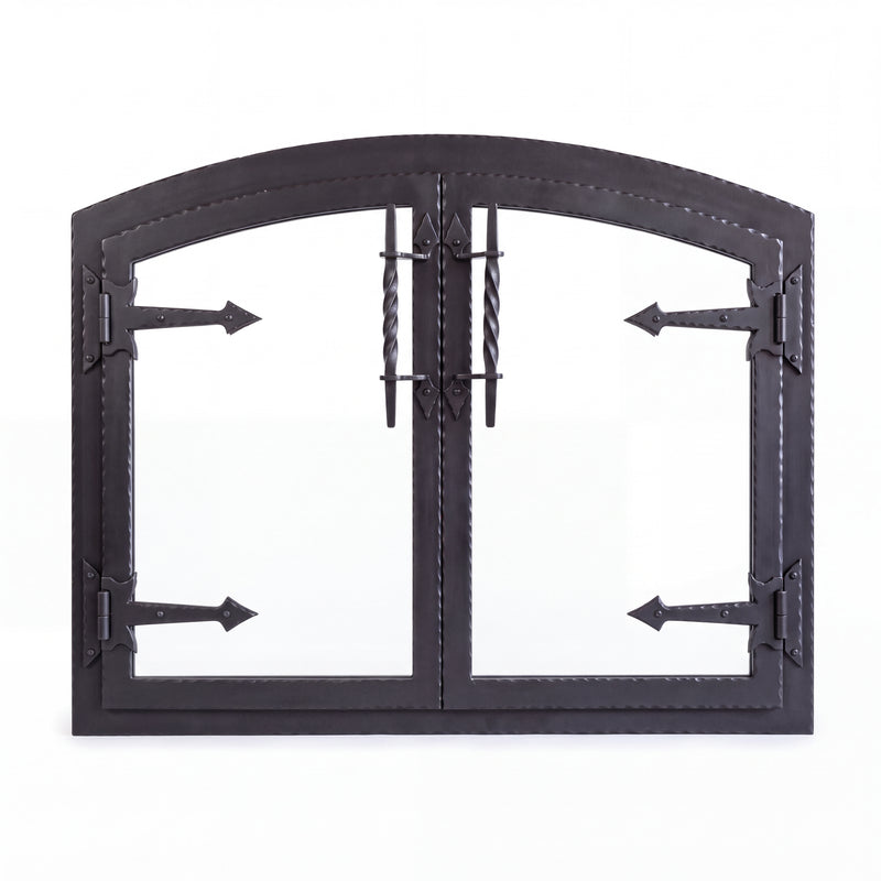 Hammered Edge fireplace glass doors — white front — Matte Black