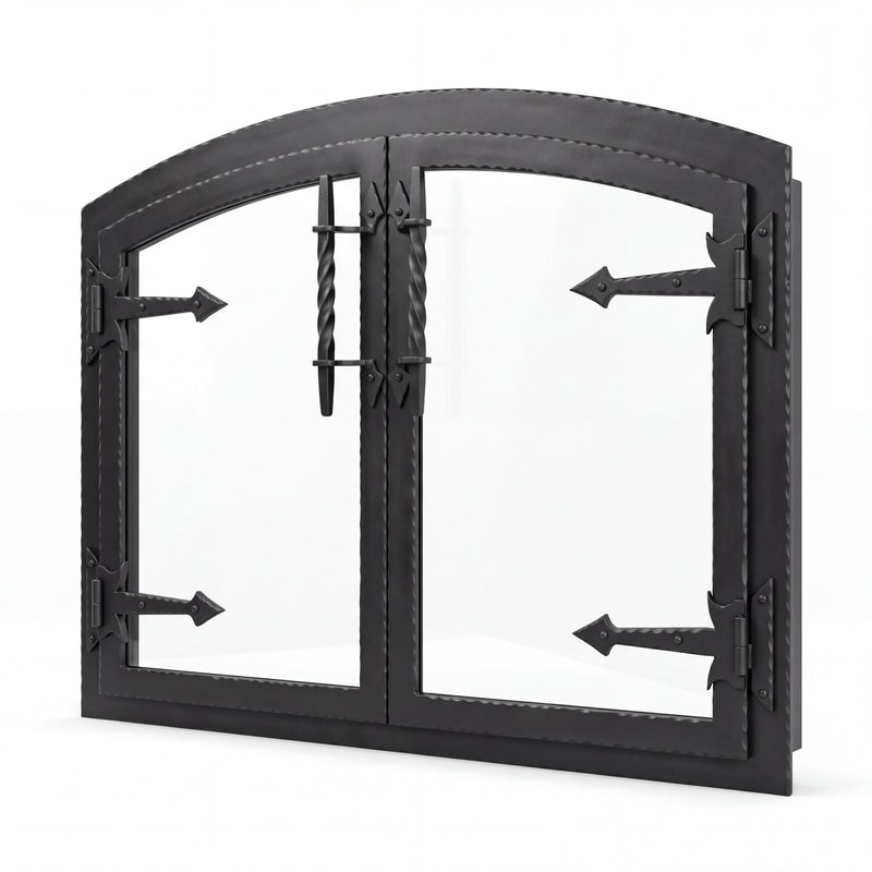 Hammered Edge fireplace glass doors — white right — Matte Black