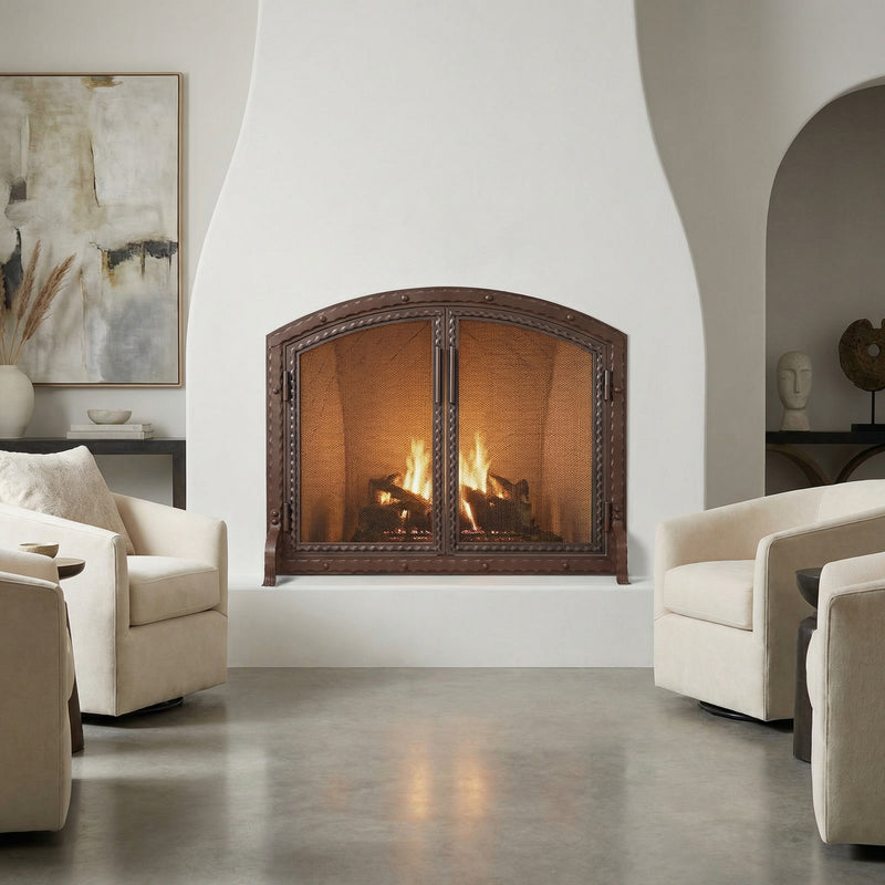 Free Standing Fireplace Screen Custom Made Blacksmith Arch Working Doors