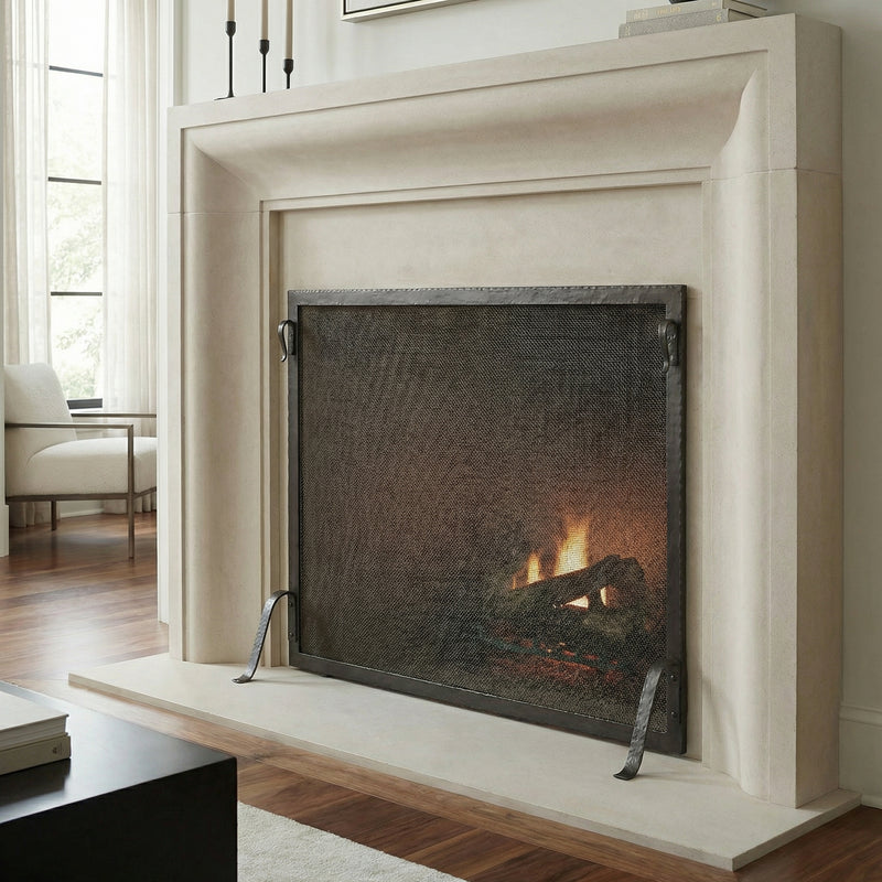 Custom Made Single Panel Fireplace Screen - Hammered Edge