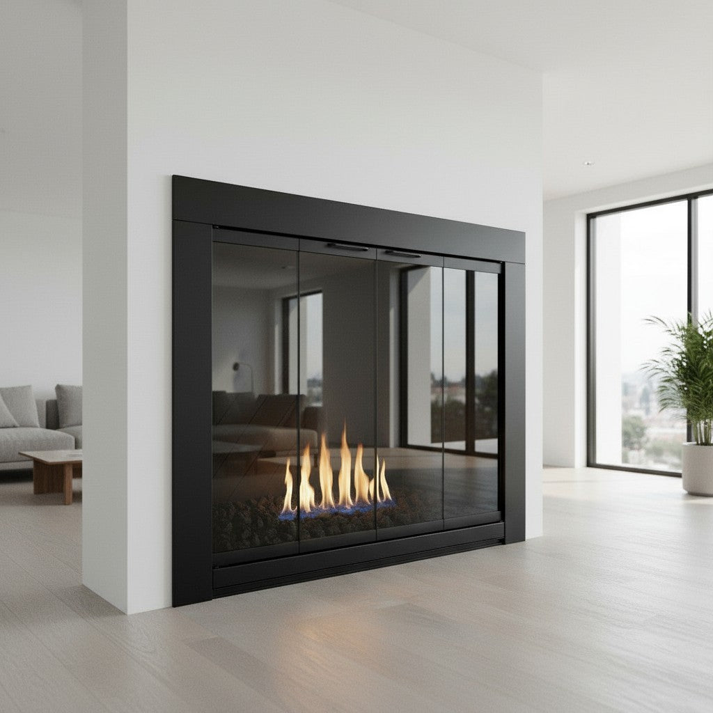 Medio Flat Black Masonry Fireplace Door | Custom Size