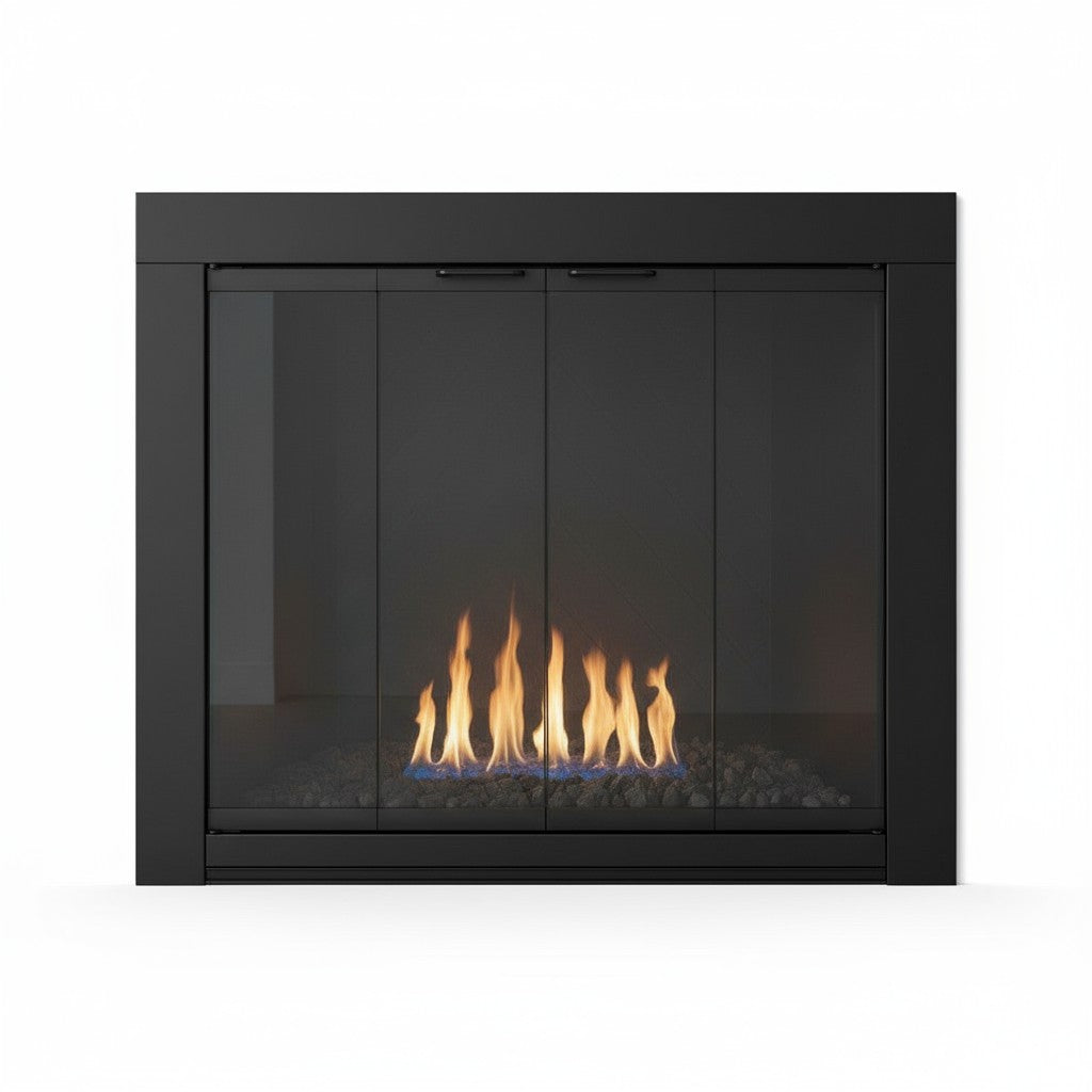 Medio Flat Black Masonry Fireplace Door | Custom Size