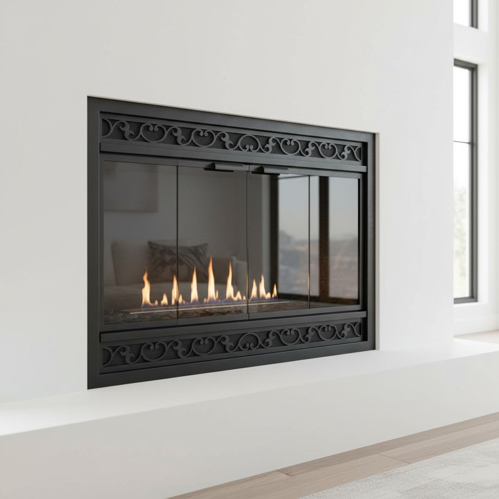 Brookfield Deluxe – Magnetic Prefab Fireplace Glass Doors with Overlay Vent Cover Design