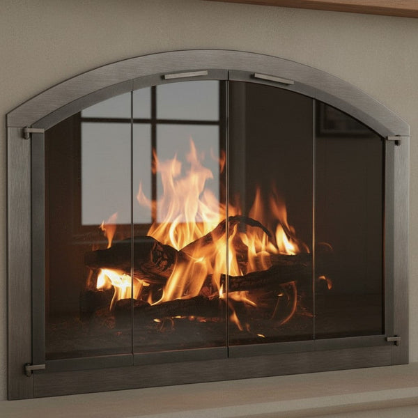 Custom Bar Iron steel fireplace glass door with 7ga rigid frame