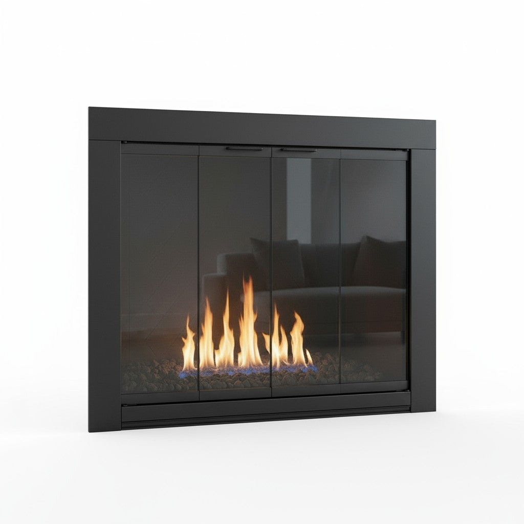 Medio Flat Black Masonry Fireplace Door | Custom Size