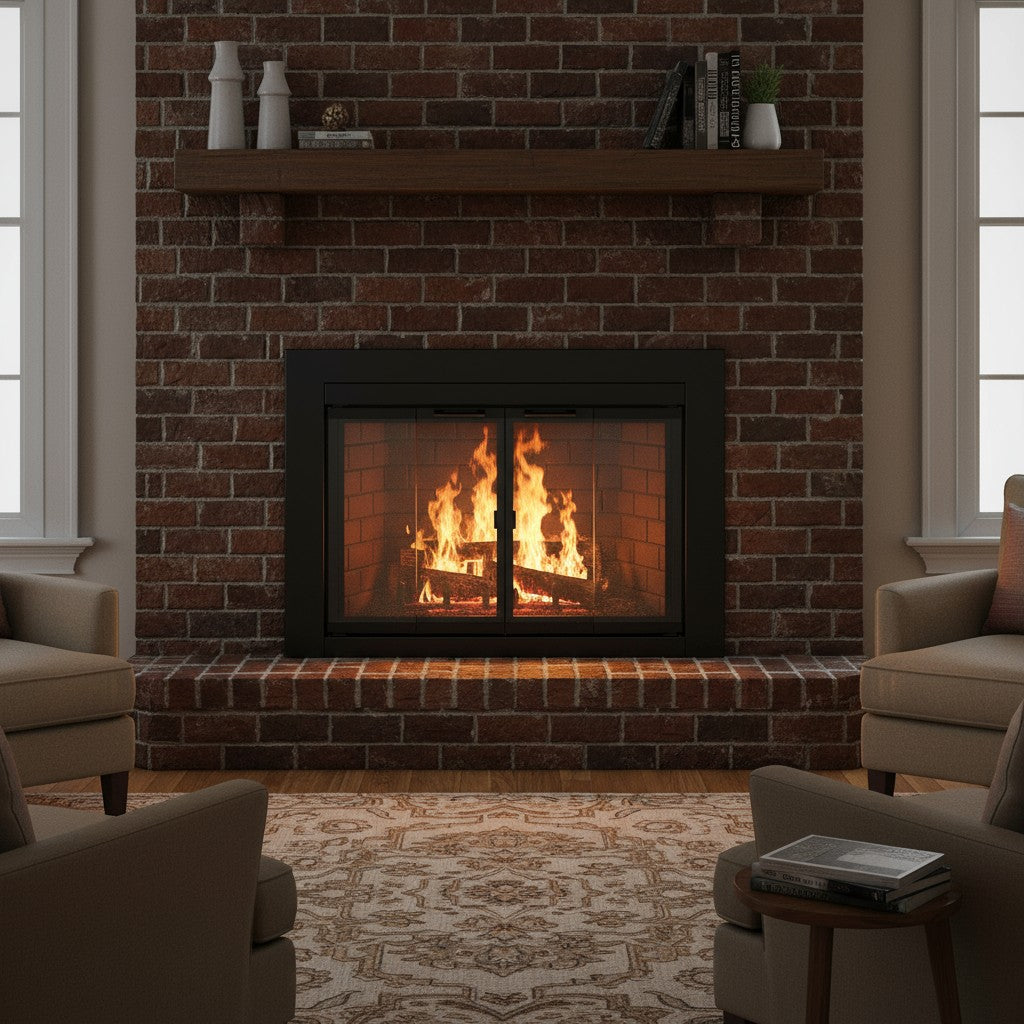 Ardmore Flat Black Masonry Fireplace Door | Durable Design