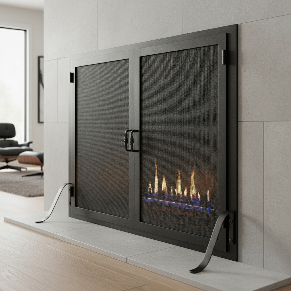 Fireplace Screen with Operable Doors Custom Size 21 Finishes - Carolina