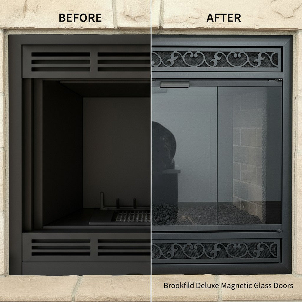 Brookfield Deluxe – Magnetic Prefab Fireplace Glass Doors with Overlay Vent Cover Design
