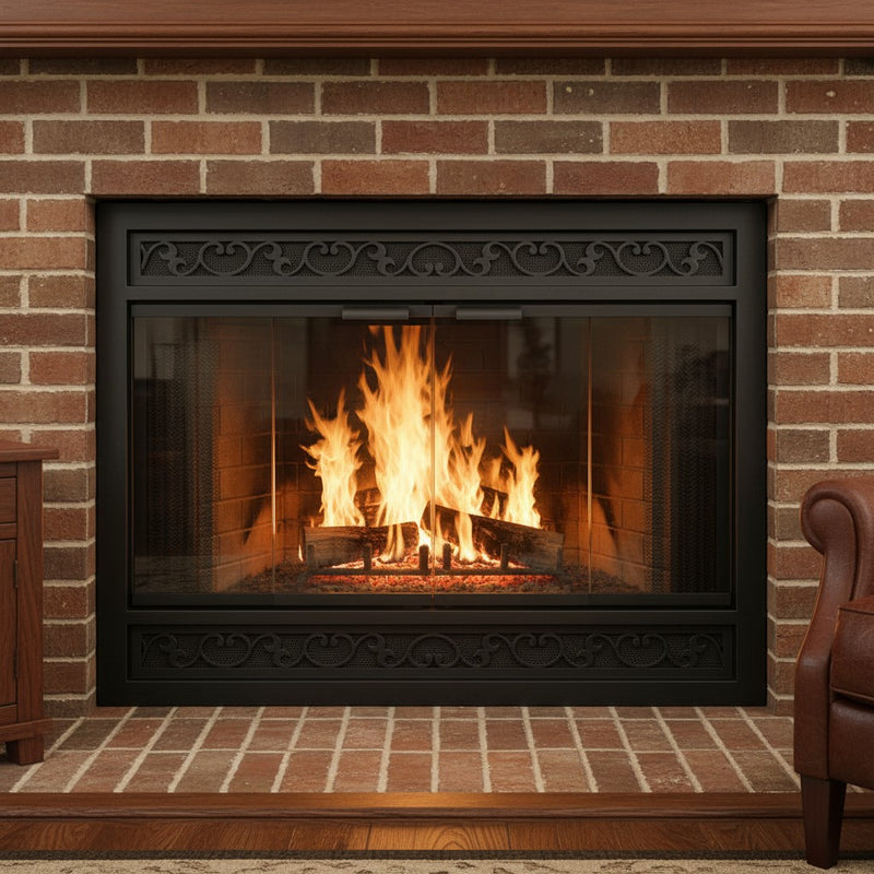 Brookfield Deluxe – Magnetic Prefab Fireplace Glass Doors with Overlay Vent Cover Design | Custom