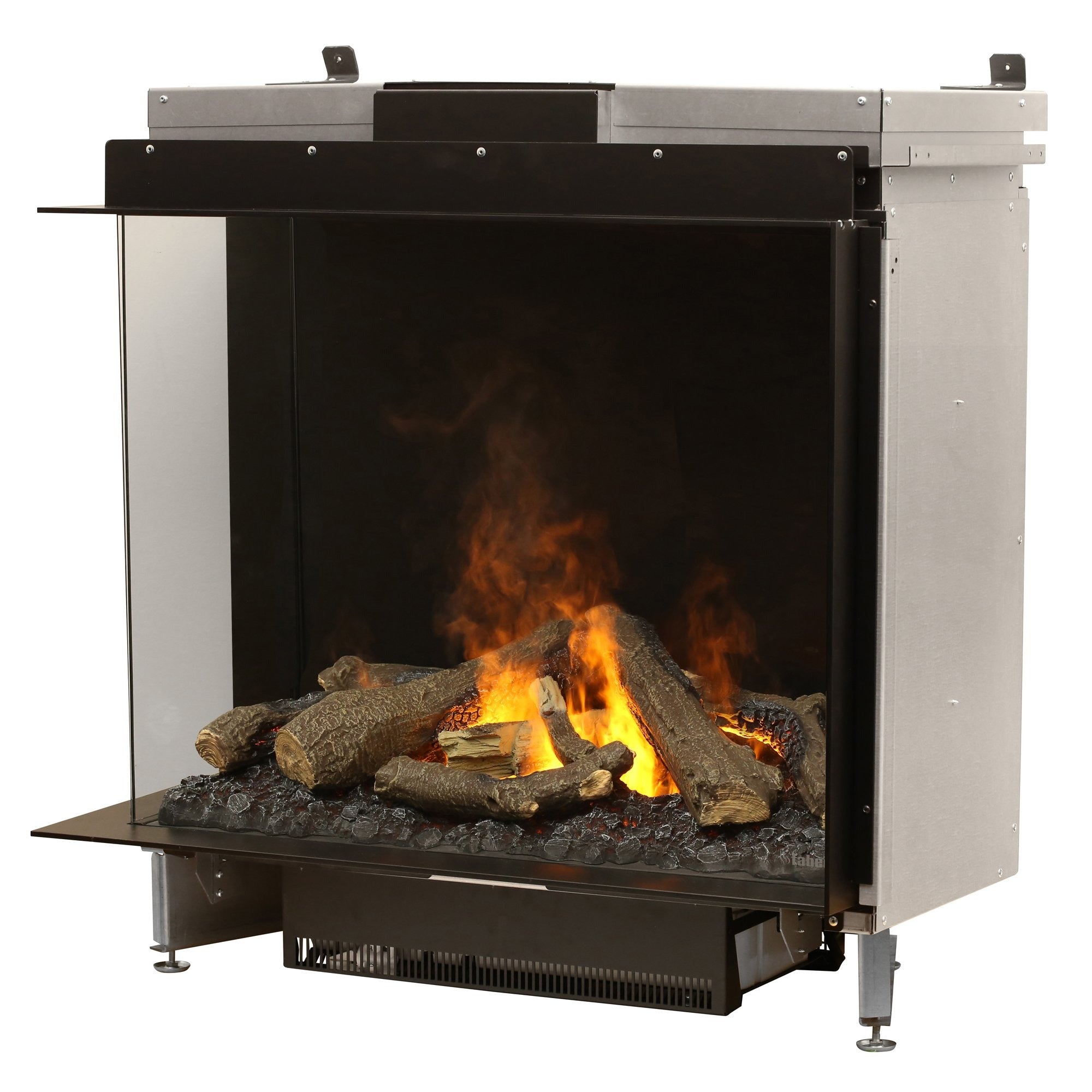e-MatriX 32"x26" Electric Firebox – Left-Facing Two-Sided Built-In Fireplace | Water Vapor Flame, Charred Logs, Crackling Sound - FEF3226L2L