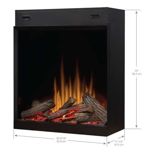 Ignite Aspire 36-inch built-in electric fireplace with dynamic flame effect and rhythmic glowing logs