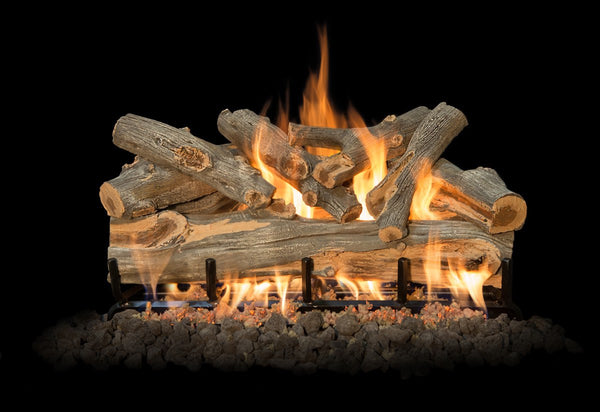 30-inch Arizona Juniper vented gas log set with realistic weathered wood texture and vibrant flames