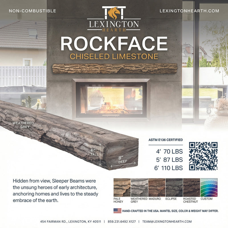 Half Round Log Non-Combustible Concrete Mantel Shelf Weathered Grey Finish