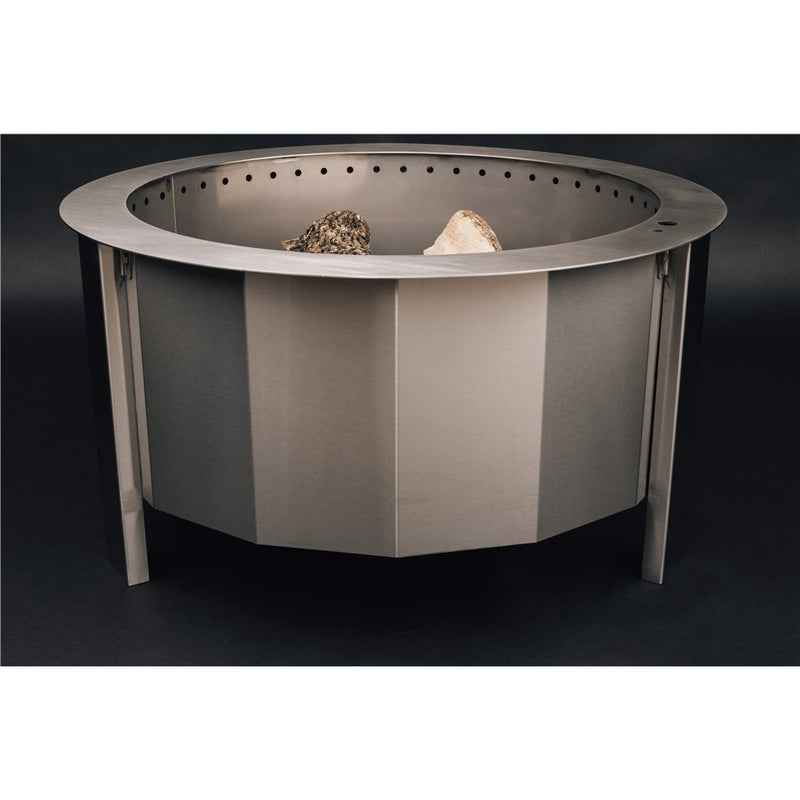 Firegear LUME Stainless Steel Wood Fire Pit — 26″ or 31″ — manufacturer product photograph; installation finishes and separately sold components may be shown