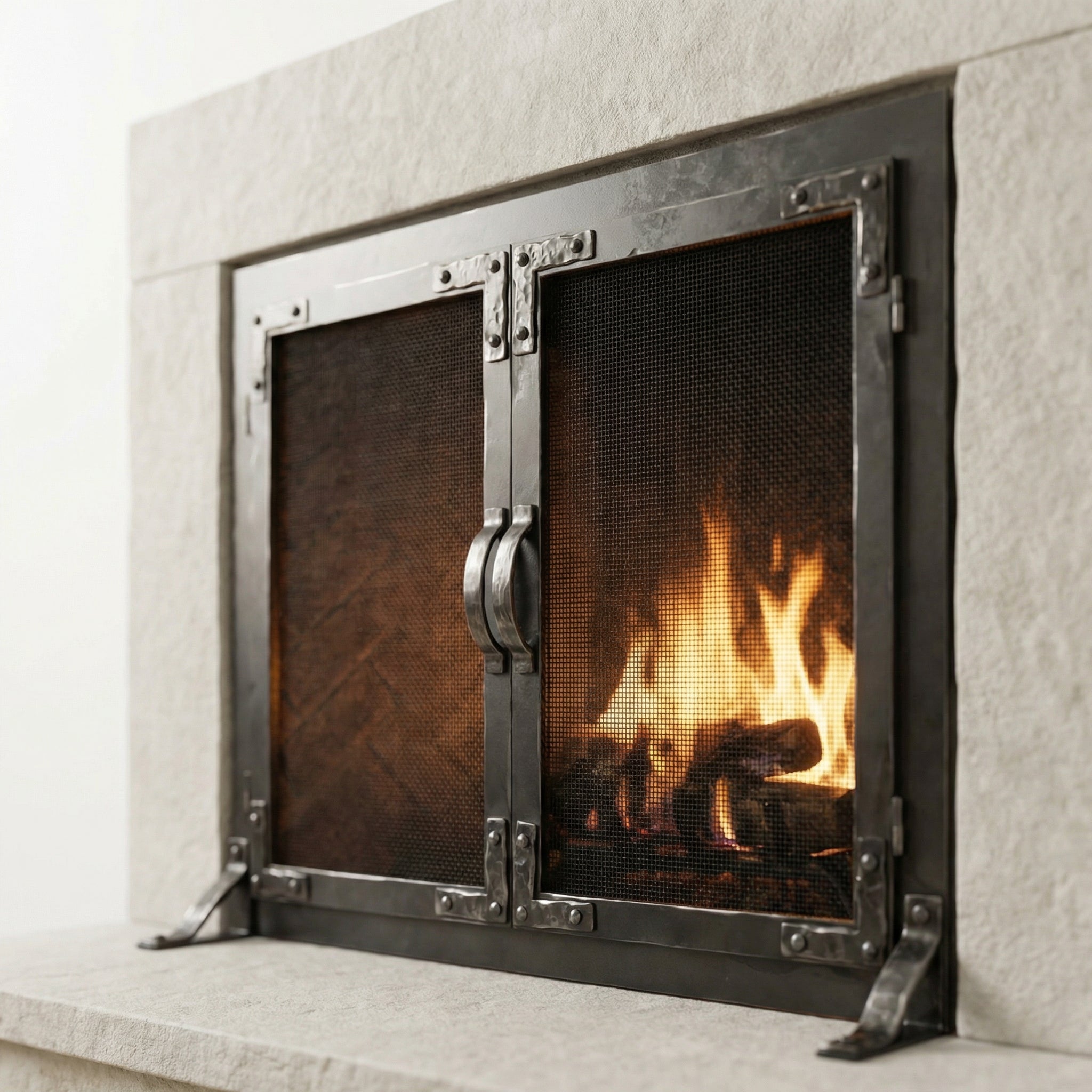 Fireplace Screen with Operable Doors Custom Size 21 Finishes - Old World