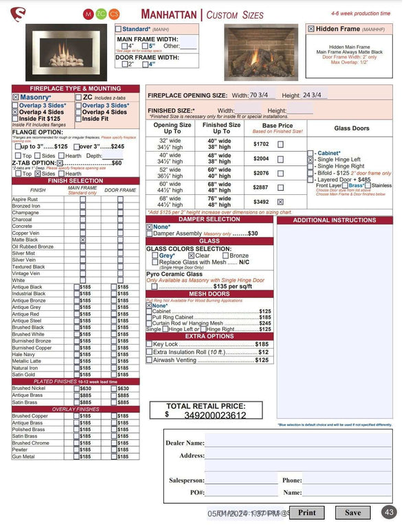 Manhattan Fireplace Doors Hidden Frame with price and deposit details