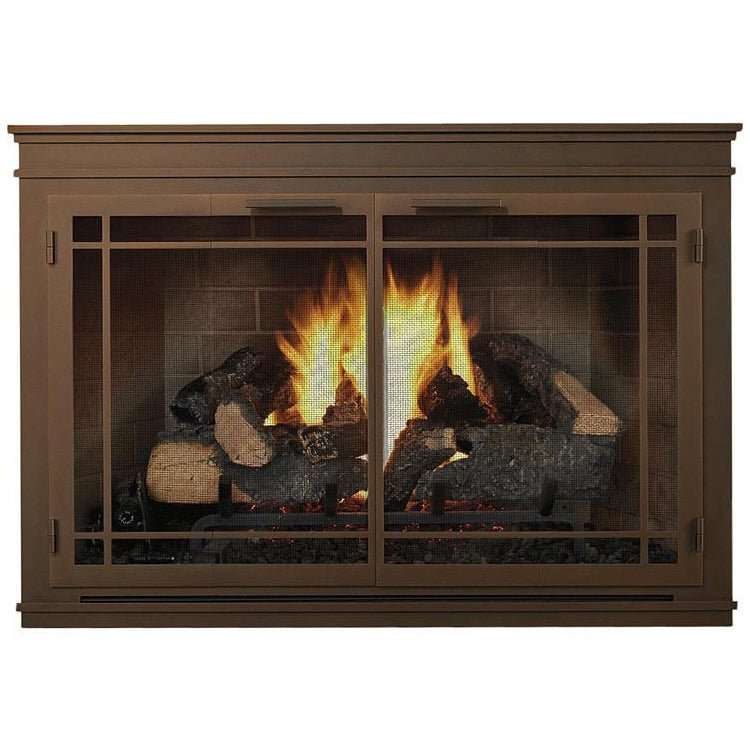 Mantel masonry and prefab fireplace glass doors with custom frame dimensions and 5-year warranty