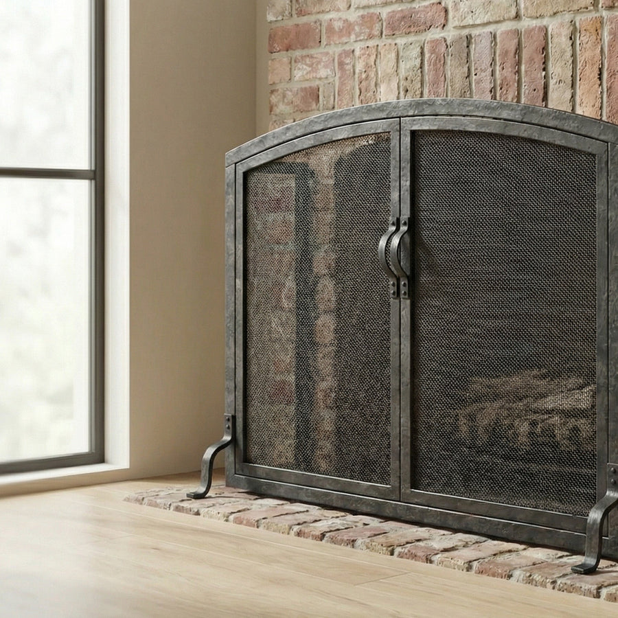 Free Standing Fireplace Screen Craftsman Forged Working Doors
