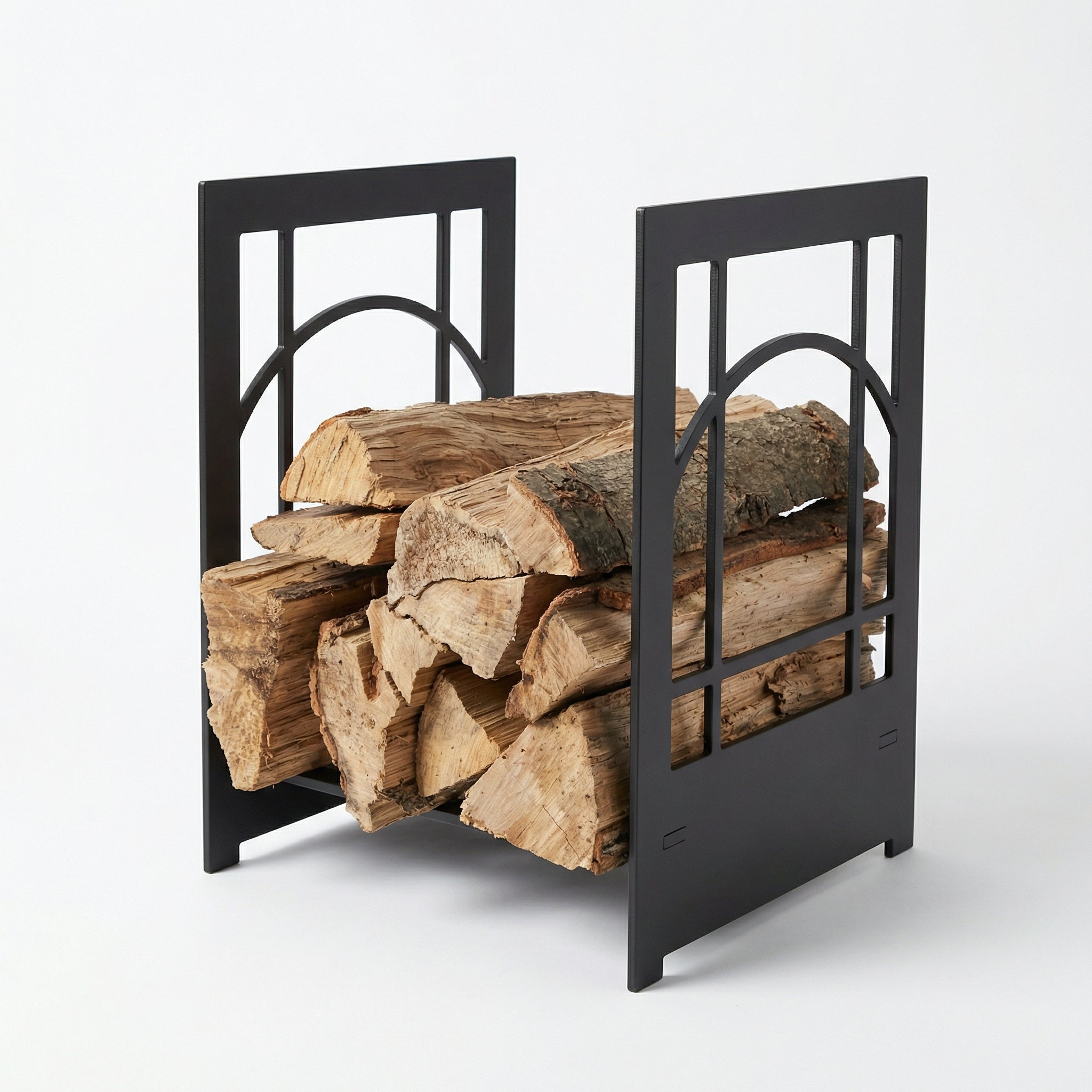 Design Specialties Log Holder Sunrise – 3/16” Laser-Cut Steel Firewood Rack – 21 Custom Finish Options – Made in USA
