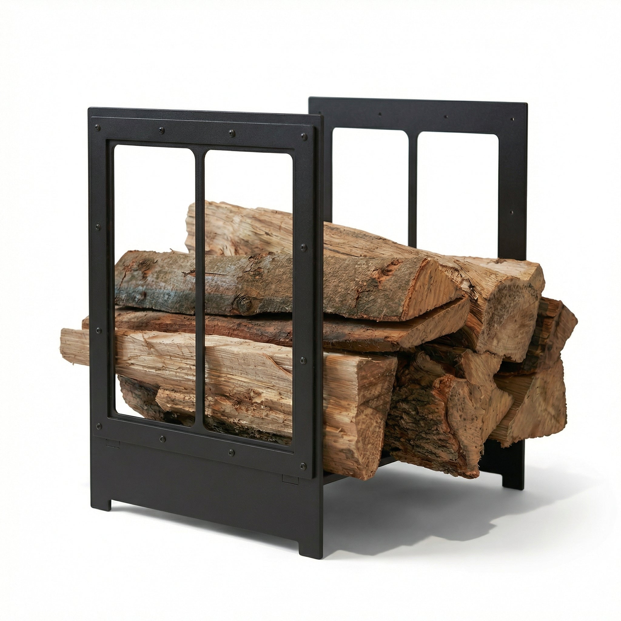 Design Specialties Log Holder Black Rock– 3/16” Laser-Cut Steel Firewood Rack – 21 Custom Finish Options – Made in USA