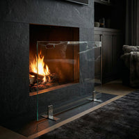 Custom free standing fireplace screen elite rectangle with handles and 9-inch foot depth