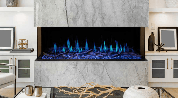 Modern Flames Orion Multi 76-Inch three-sided built-in electric fireplace with HELIOVISION flame technology and app-enabled WiFi control