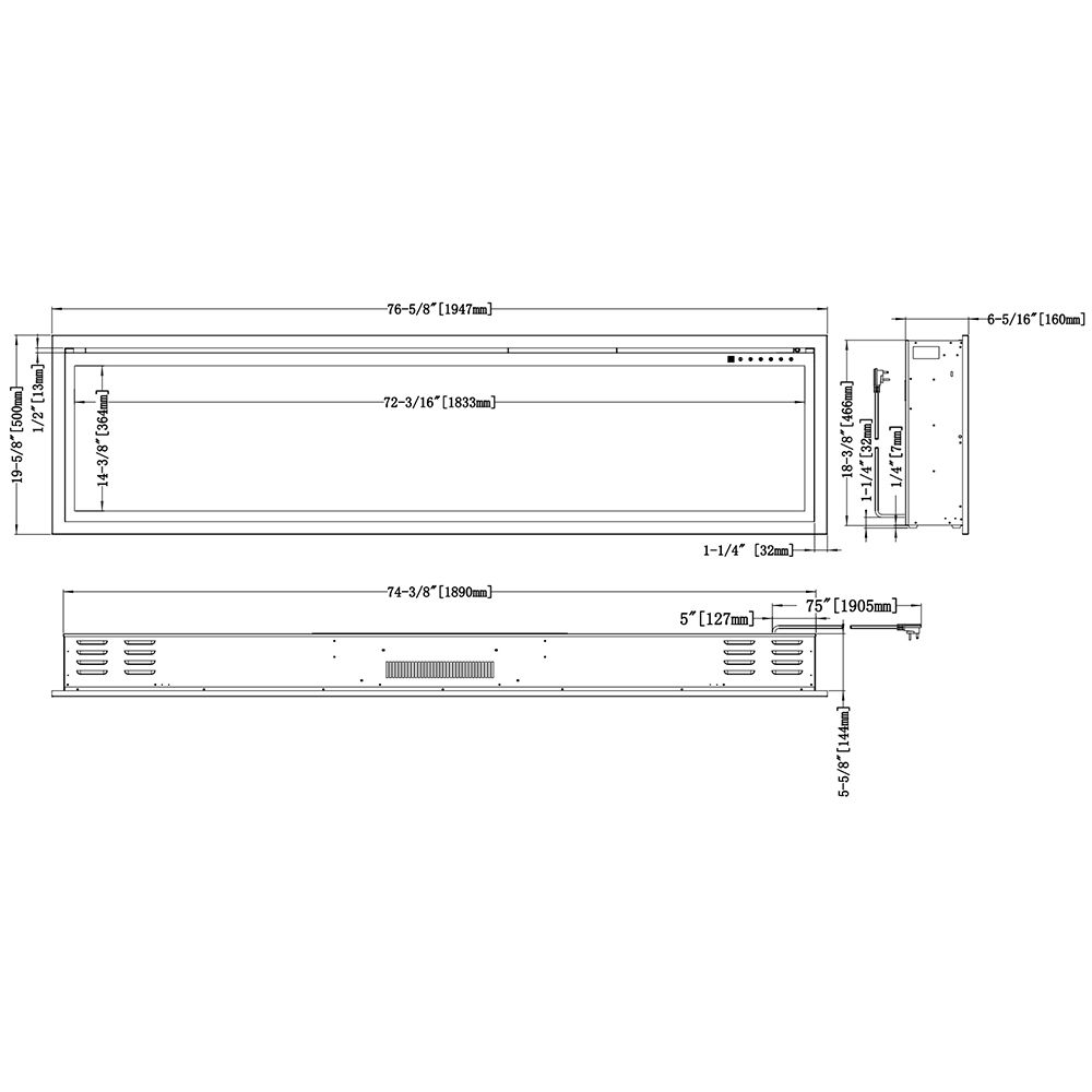 Modern Flames Orion Slim 76-Inch Three-Sided Built-In Electric Fireplace - Model OR76-SLIM - ExceptionalFire