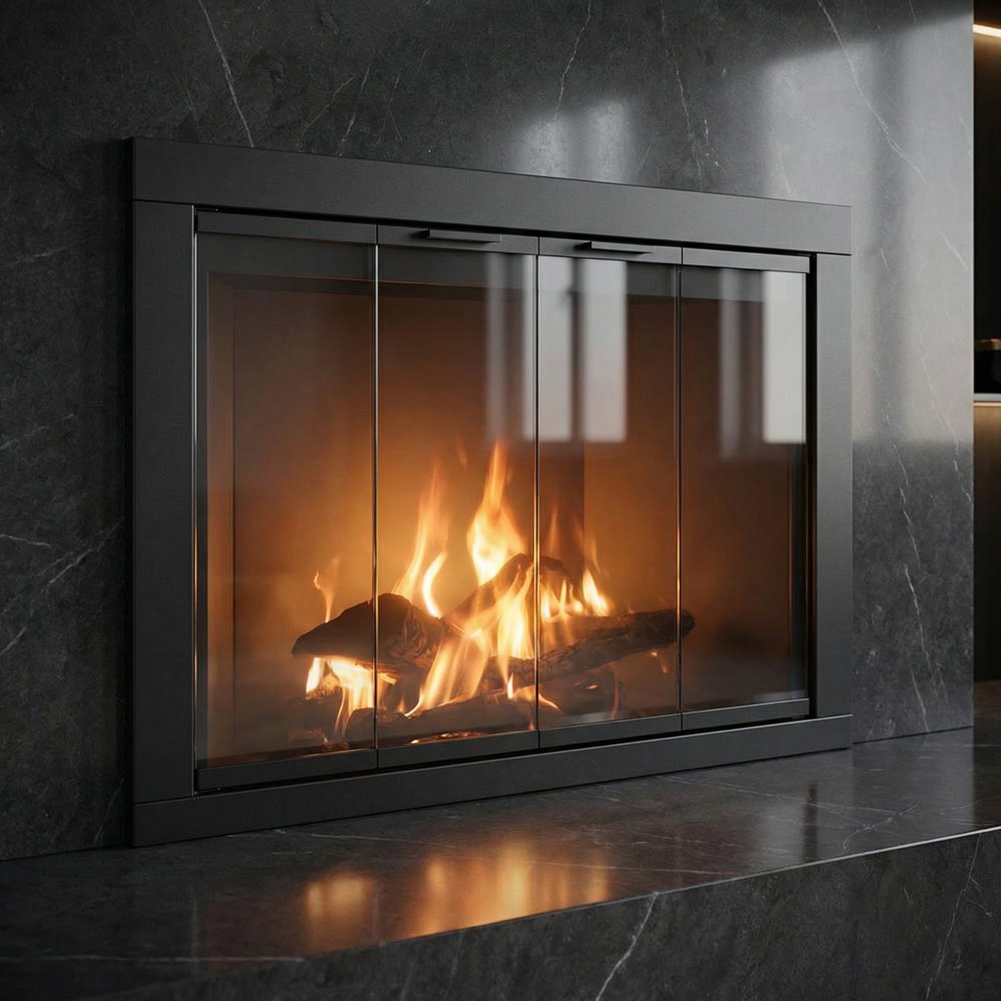 Belmont - Custom Masonry Fireplace Glass Doors by Stoll Industries