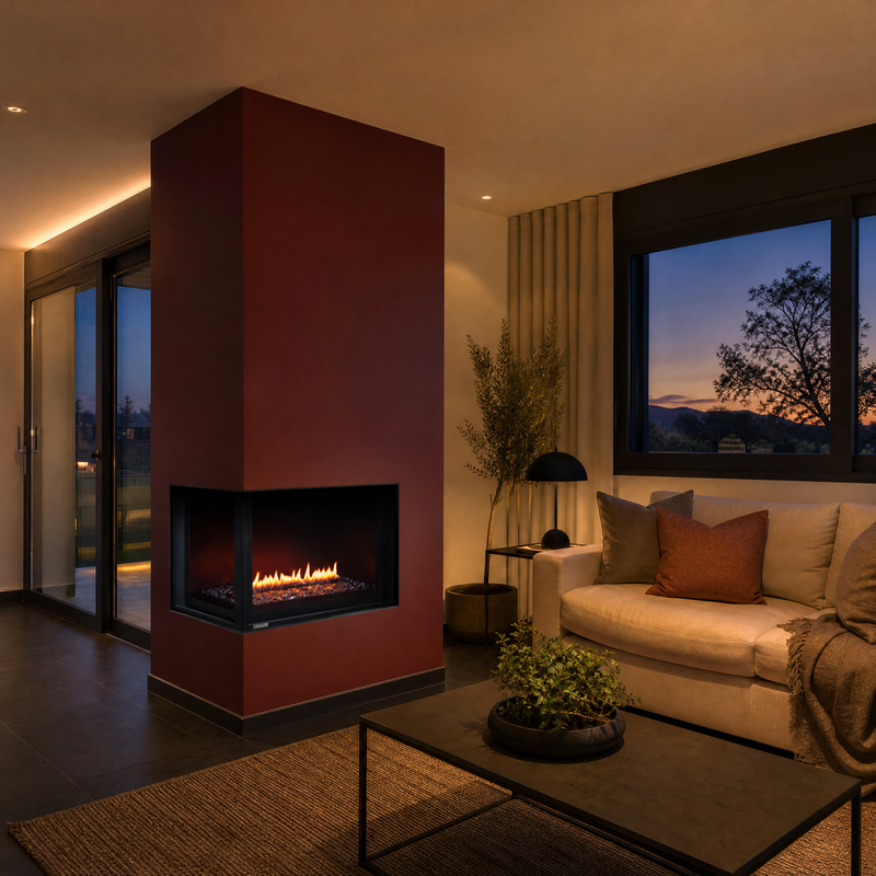 Montigo Divine Corner 38" 2-Sided Linear Direct Vent Gas Fireplace - Model HL38DFCL/CR — lifestyle