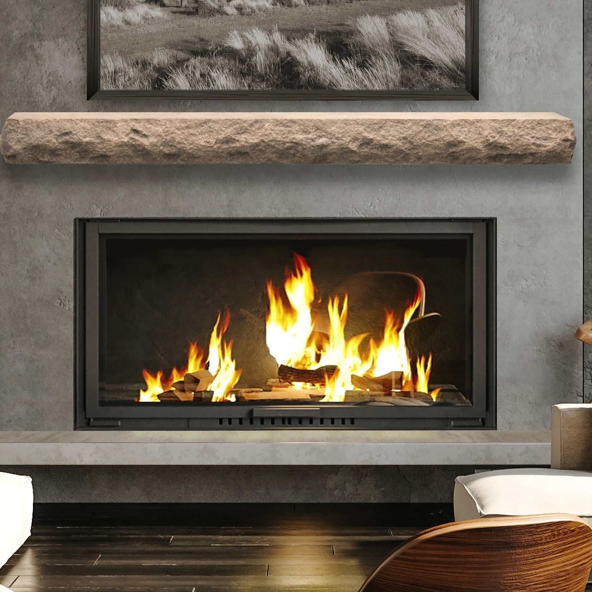 Natural Cut Stone Non-Combustible Mantel Shelf DUSK Finish - ExceptionalFire
